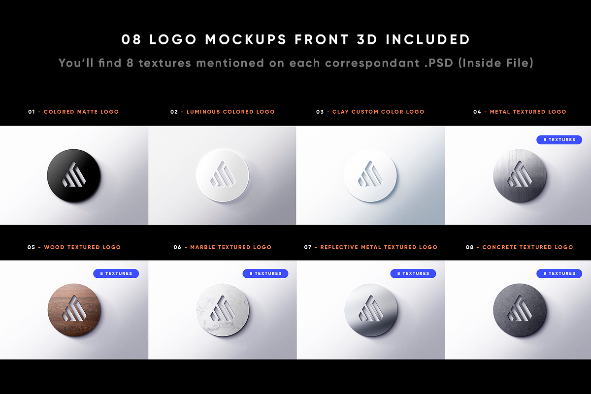 8 Front 3D Logo Mockups, an Apparel Mockup by Asylab (Photo 2 of 27)