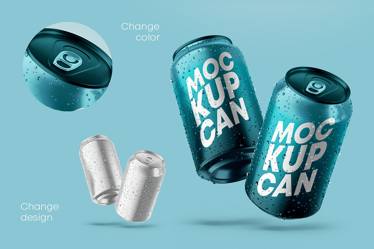 Glossy Metallic Can Bundle, a Product Mockup by Graphic Bird (Photo 2 of 19)