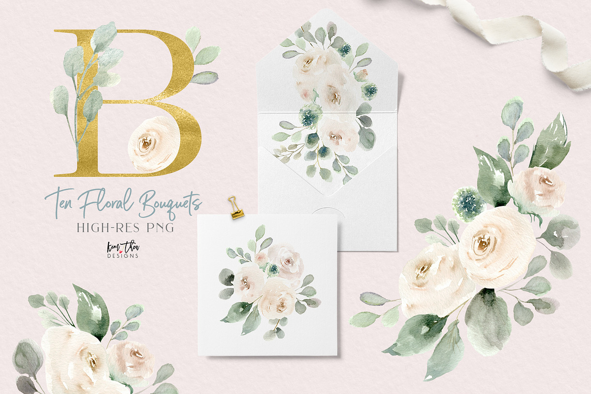 White Flowers with Greenery, an Illustration by Kim Thoa Designs (Photo 2 of 9)