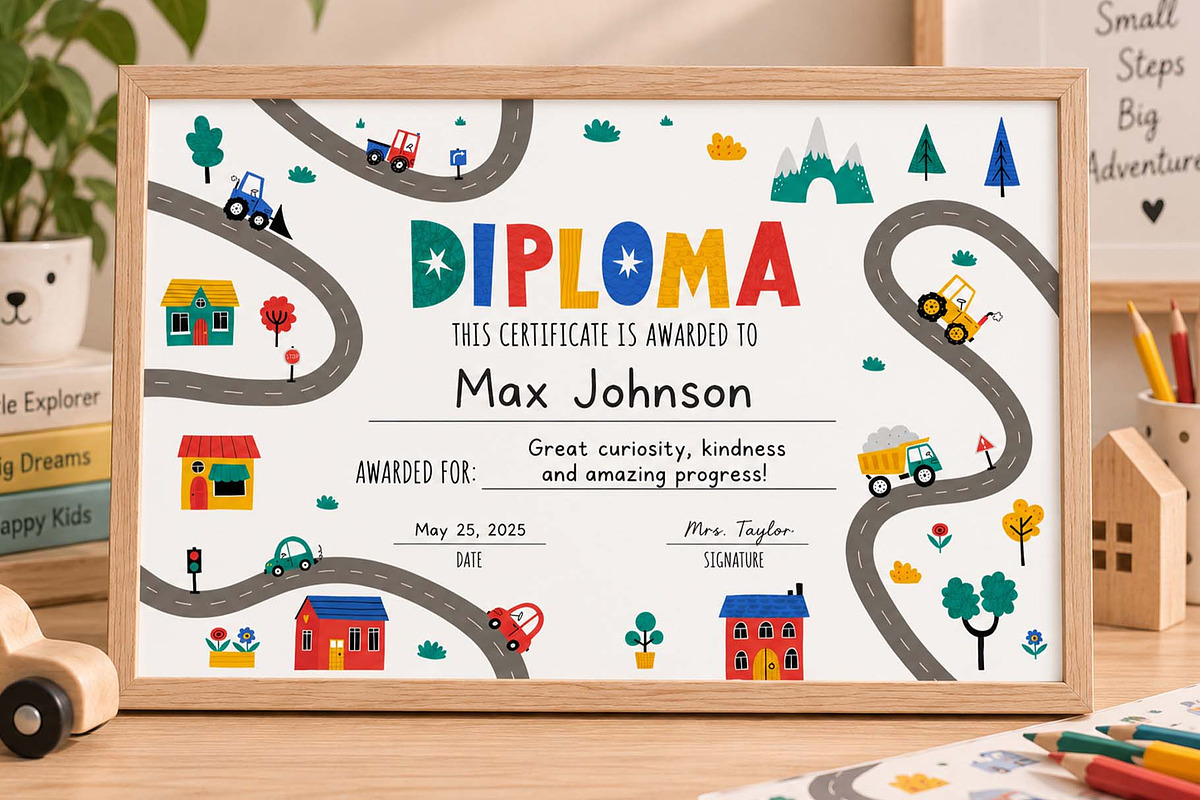 Diploma Certificate Template Kids, an Education Illustration by Irina Ostapenko (Photo 2 of 3)