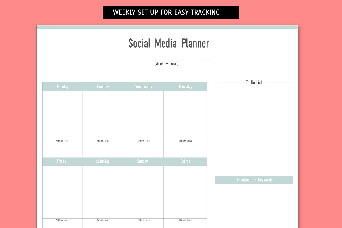 Printable Social Media Planner, a Stationery Template by Bella+Sophia Creative (Photo 2 of 4)