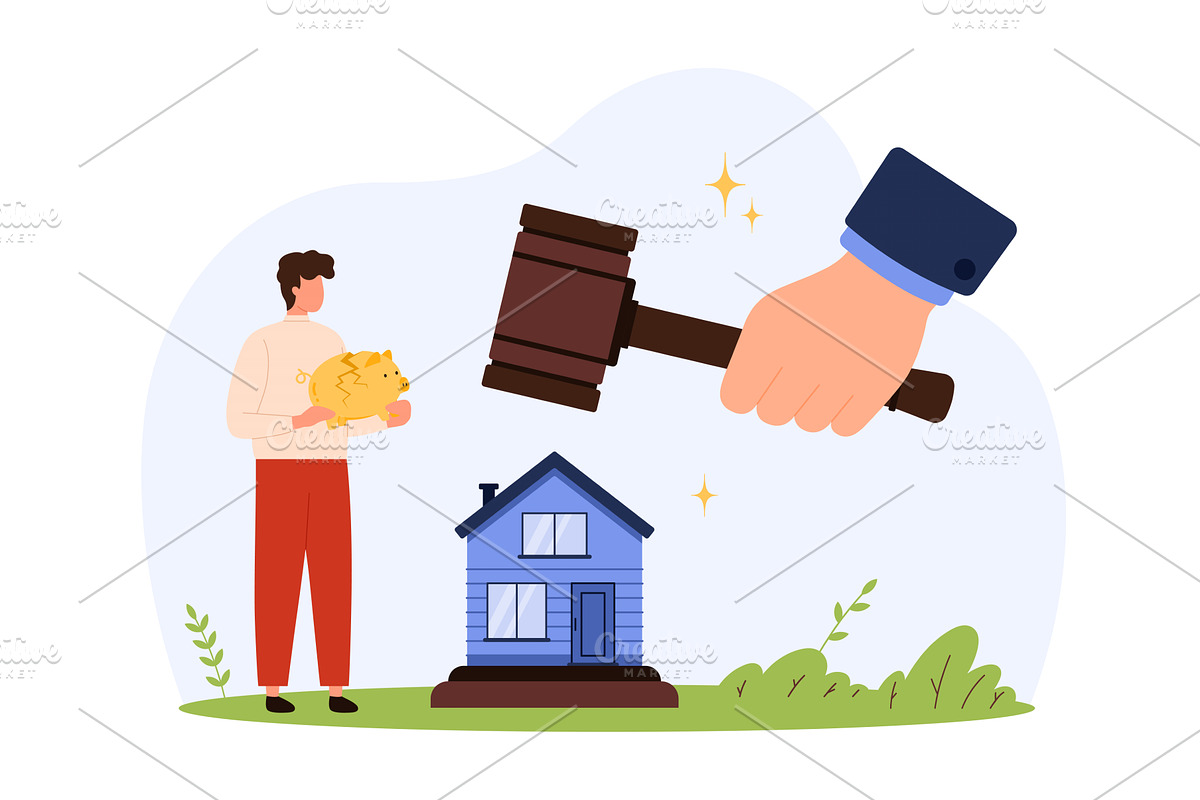 Foreclosure Auction & Debt Crisis, a Finance Illustration by Flashvector