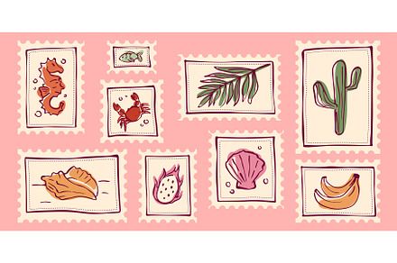 Tropical travel stamp collection, an Illustration by art PVP - market
