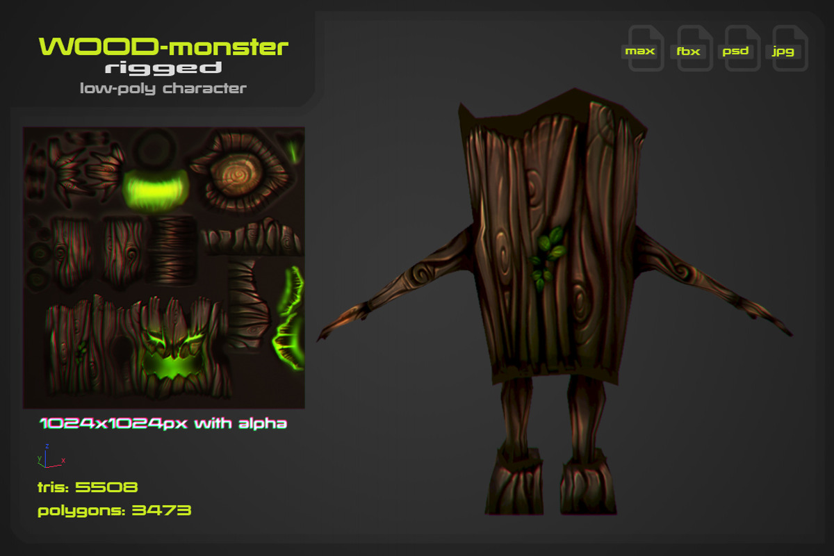 Wood Monster [rigged], a Characters & Person 3D Model by stallfish's art store (Photo 4 of 5)