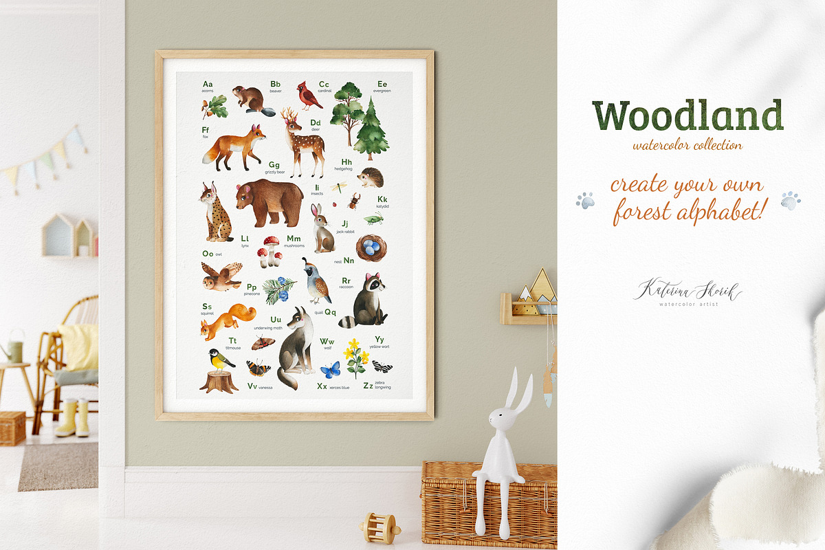 Woodland. Cute forest collection., an Animal Illustration by Kate_Rina (Photo 5 of 15)
