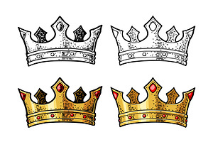 King crown black color engraving, an Object Illustration by MoreVector