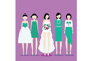 Bride With Bridesmaids. Vector