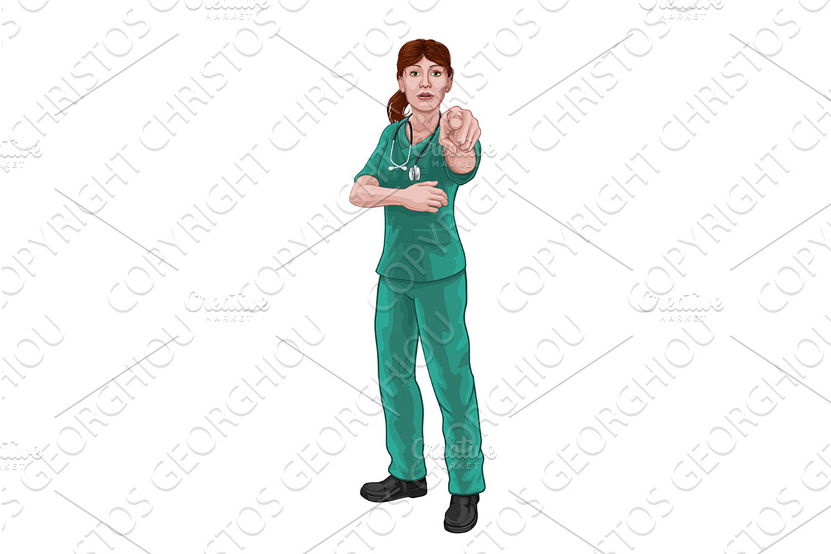 Doctor or Nurse Woman in Scrubs, an Illustration by Christos Georghiou