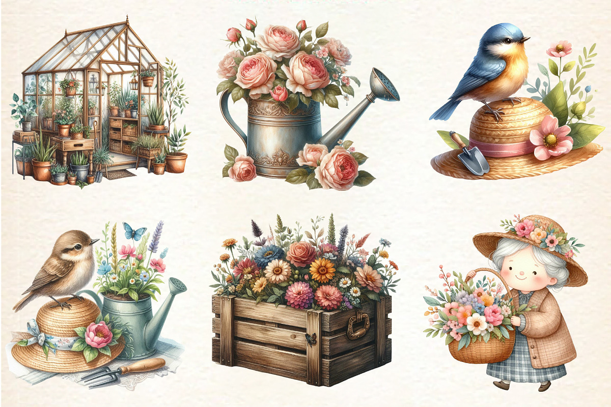 Gardening Grandma with Flowers, an Illustration by DreamArtGraphic (Photo 3 of 4)
