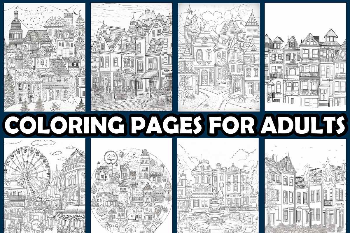 Holiday Town Coloring Page For Adult, an Animal Illustration by maggiesar (Photo 3 of 4)
