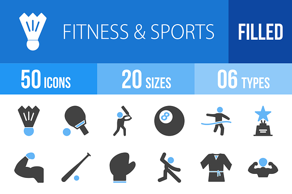 50 Fitness Sports Blueblack Icons