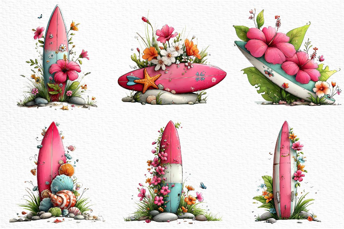 Whimsical Summer Surfboard Clipart, an Illustration by Craft Nest (Photo 2 of 12)