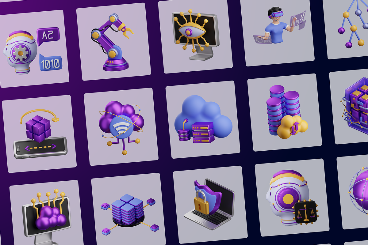 3D Artificial Intelligences Icons, an Object 3D Model by Flat Icons