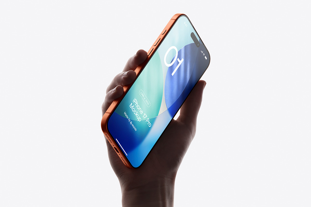 24 iPhone 17 Pro in Hand Mockups, an iPhone Mockup by Asylab (Photo 51 of 107)