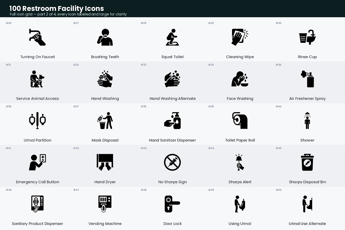100 Restroom Facility Icons, a Solid Icon by Symbolic Language (Photo 3 of 6)
