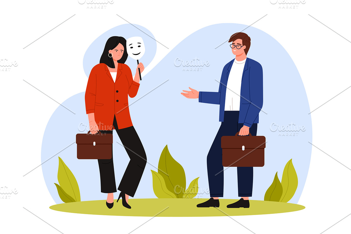 Businesswoman with Mask in Office, a Person Illustration by Flashvector
