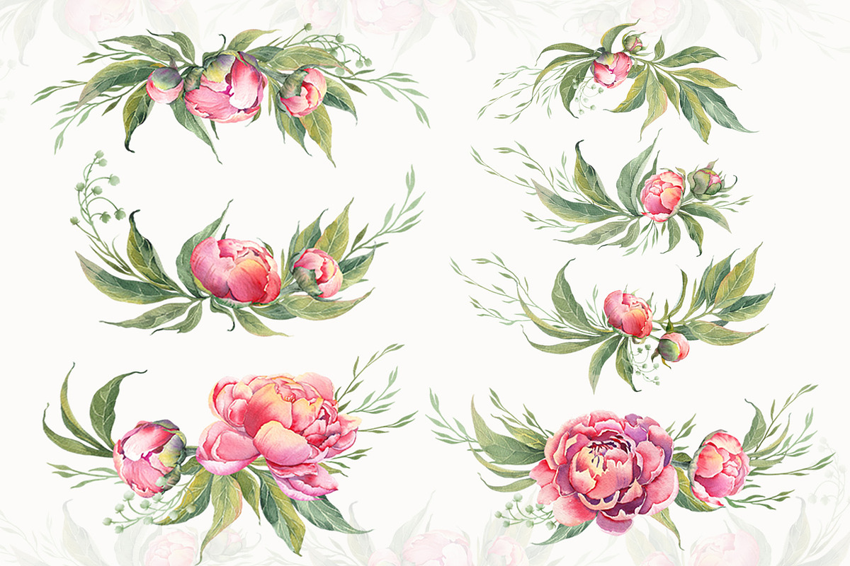 PEONY watercolor clip art & patterns, an Object Graphic by Jeanna Draw (Photo 4 of 15)