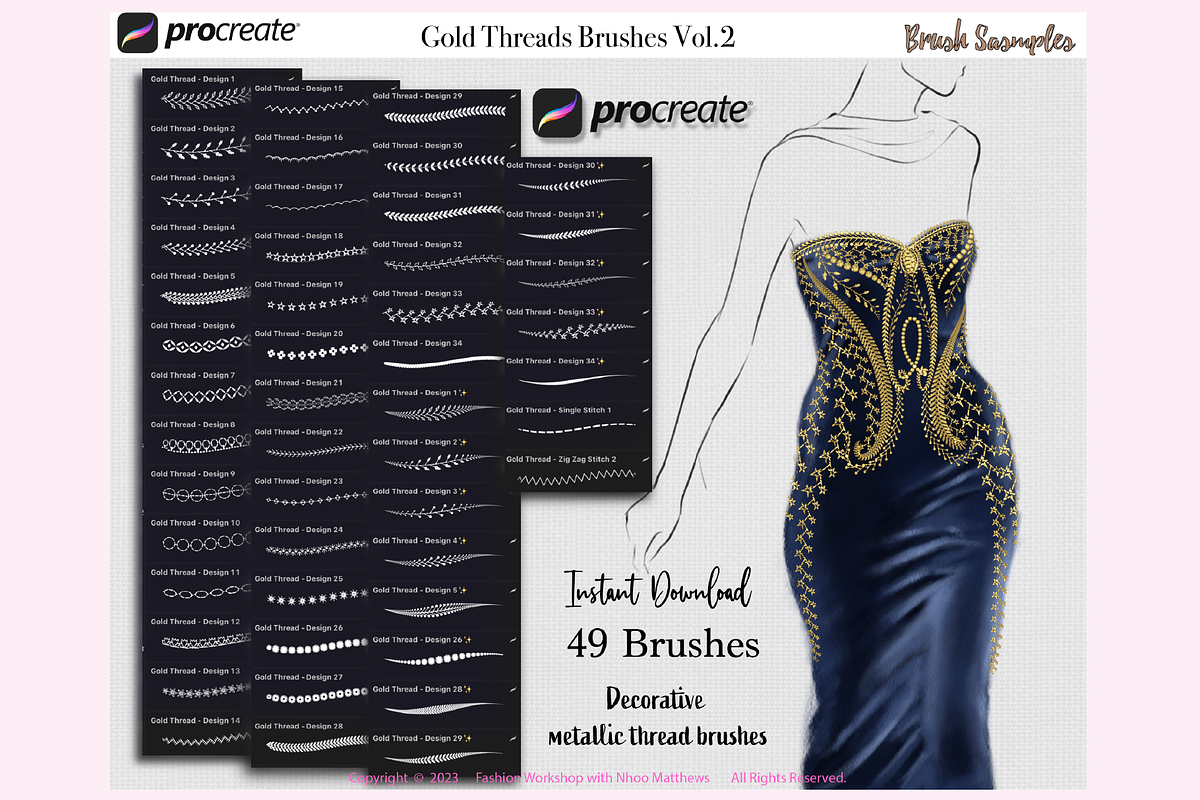 49 GOLD THREAD (2) Procreate Brushes, a Brush Add-On by Fashion Workshop Bkk (Photo 3 of 10)