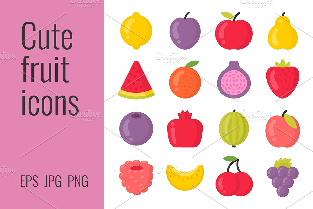 Cute smiling fruit icons, an Icon by Primula`s shop (Photo 2 of 2)