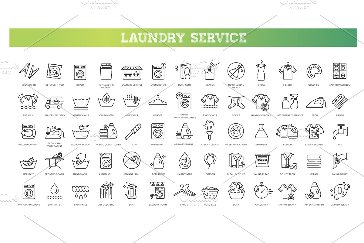 Laundry services line icons, an Icon by Tettygreen