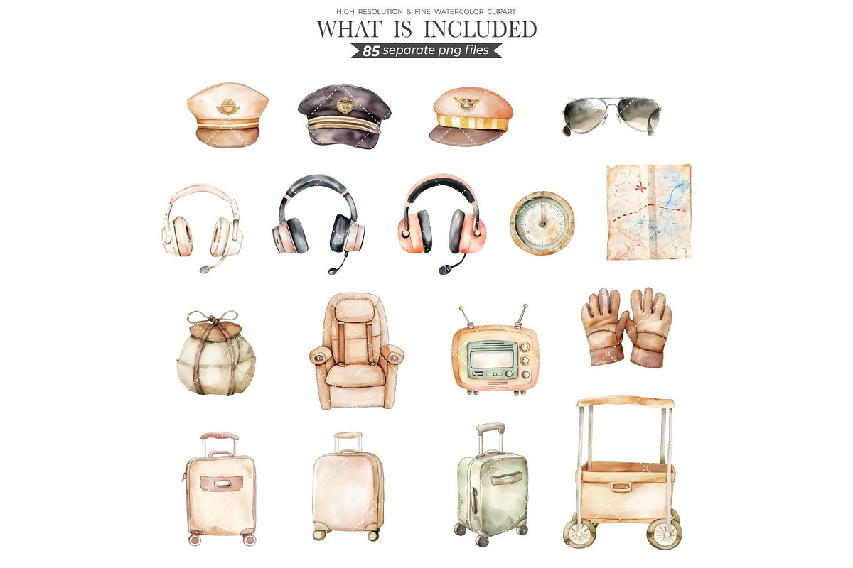 Aviator Friends Watercolor Clipart, an Illustration by CharmClipart (Photo 4 of 8)