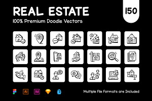 Pack Of 150 Doodle Real Estate Icons