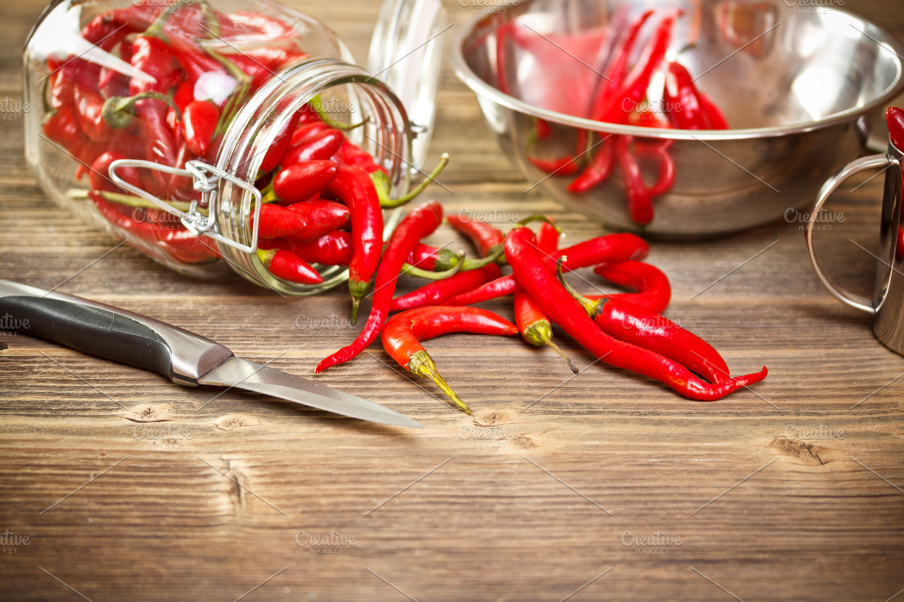 Hot Red Chili Pepper Containing Background Bowl And Brown