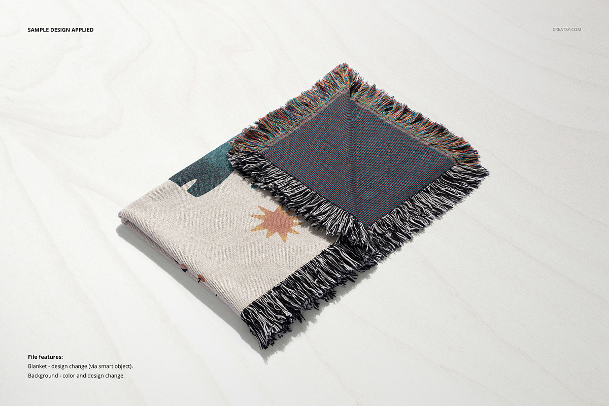 Fringed Woven Throw Blanket Mockup 5, a Household Mockup by creatsy5 (Photo 5 of 12)