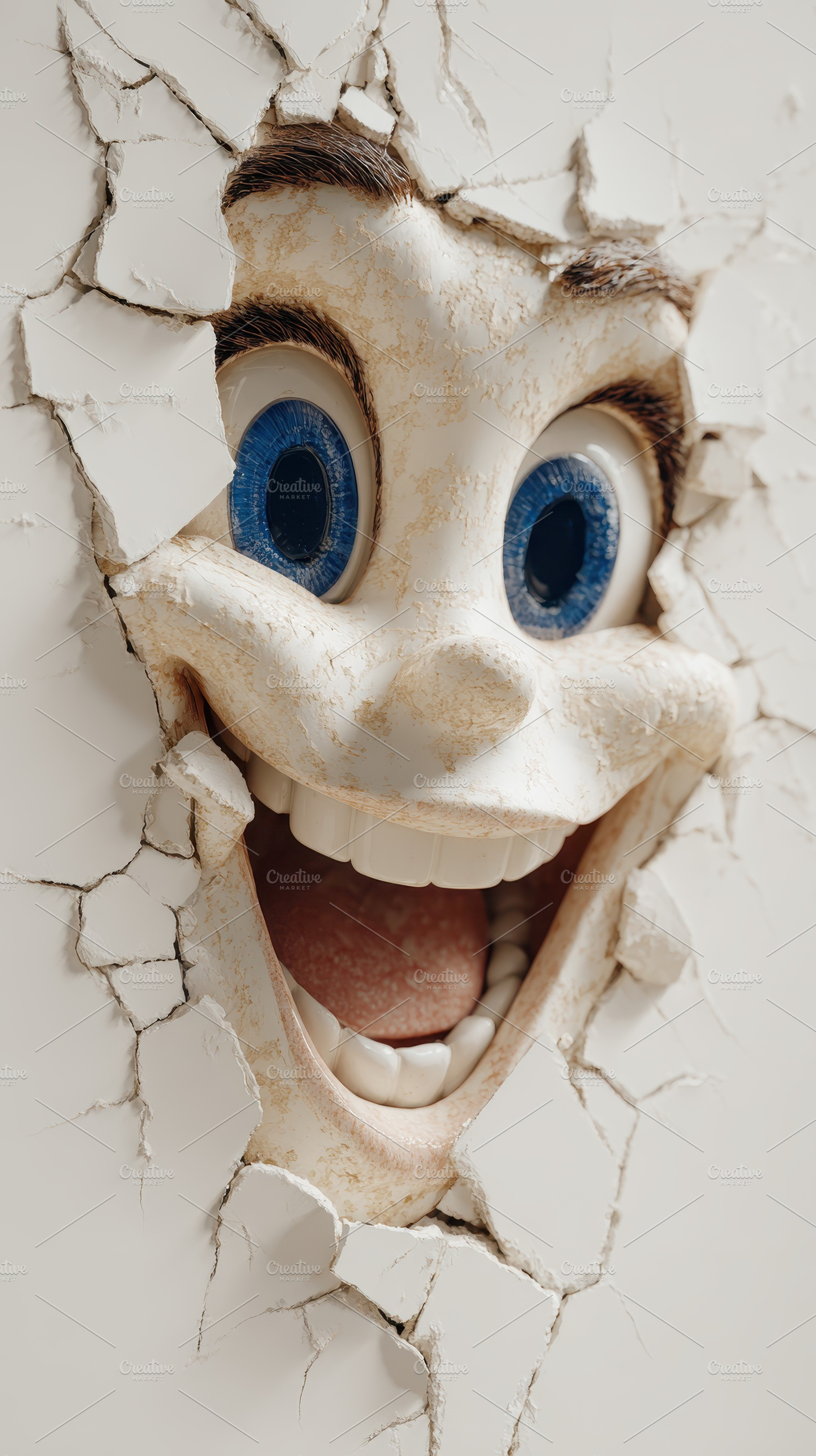 Happy face breaking through cracked, a Photo by Pixeness Studio