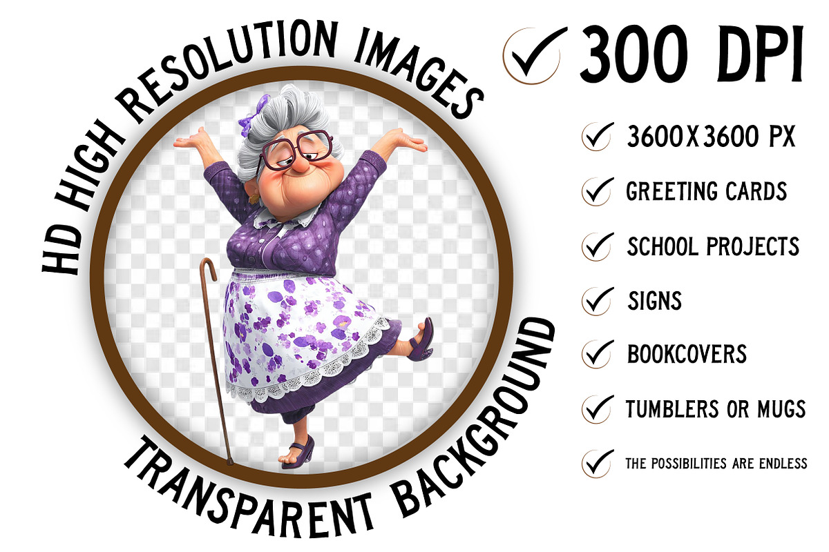 Whimsical Funny Grandma Clipart, an Illustration by Craft Nest (Photo 4 of 8)