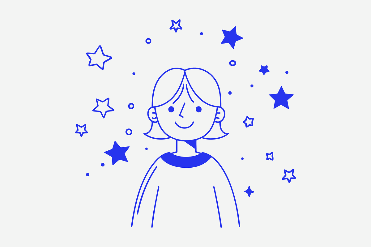 Happy Girl Surrounded by Stars, a Person Illustration by Danil Polshin