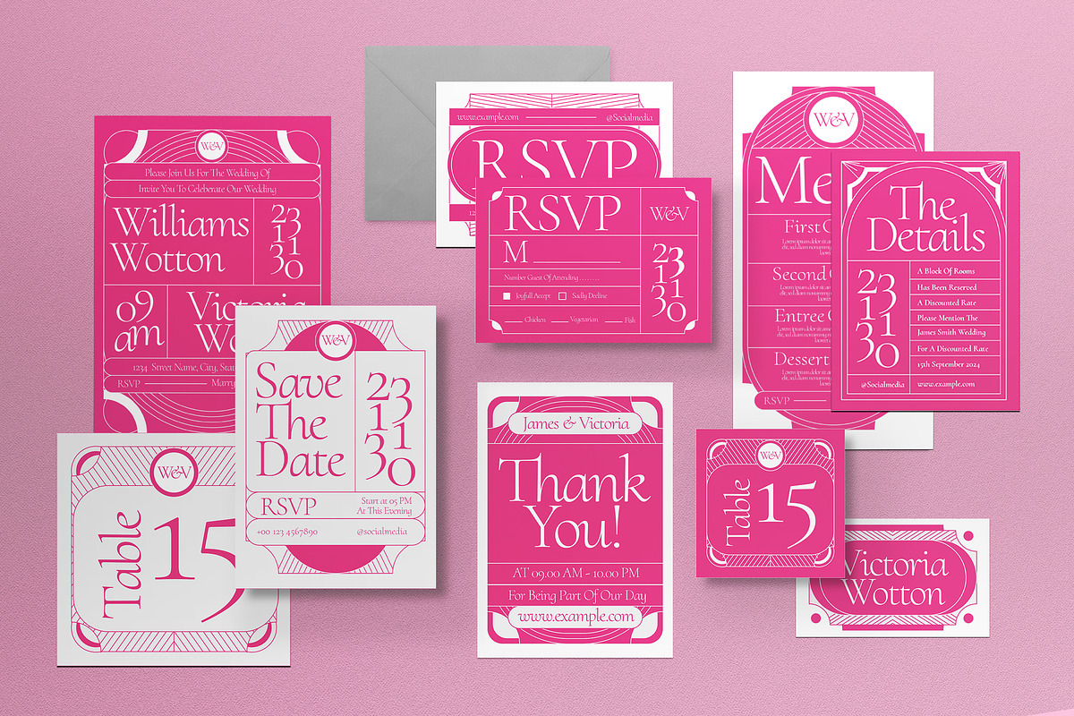 White Artdeco Wedding Invitation Set, an Invitation Template by graphicook (Photo 1 of 6)