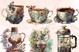 Watercolor Coffee Time Clipart