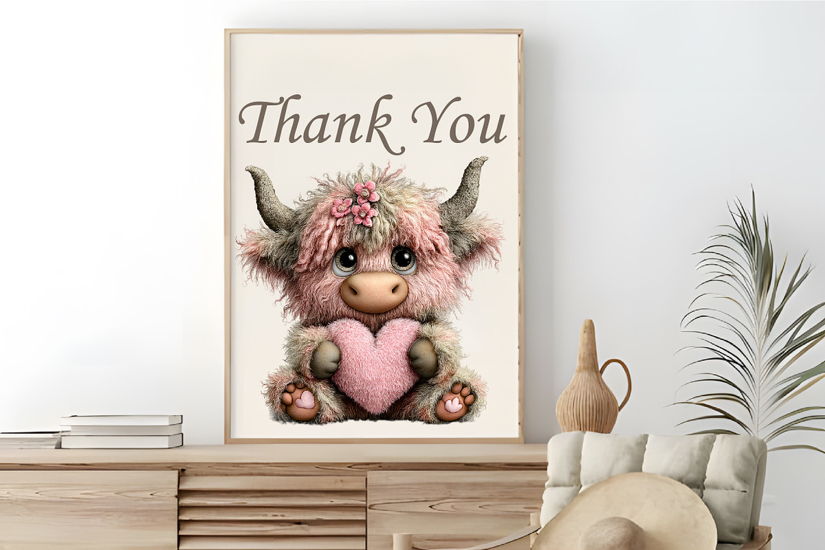 Whimsical Valentine Highland Cow PNG, an Animal Illustration by RobertsArt (Photo 3 of 6)