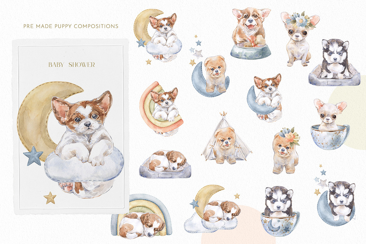 Puppy Dream Baby Watercolor Clipart, an Animal Illustration by Cat In Colour (Photo 4 of 9)