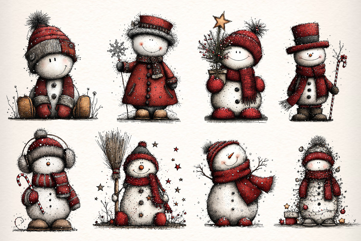 Whimsical Christmas Snowman Clipart, an Illustration by Dream Creation (Photo 2 of 6)