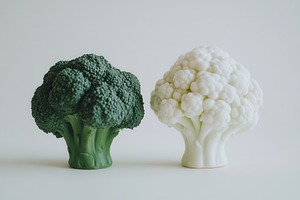 Green broccoli and white cauliflower, a Photo by Pavel_design