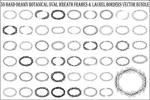Botanical Oval Wreath Frame Bundle, an Illustration by Designer_Momina