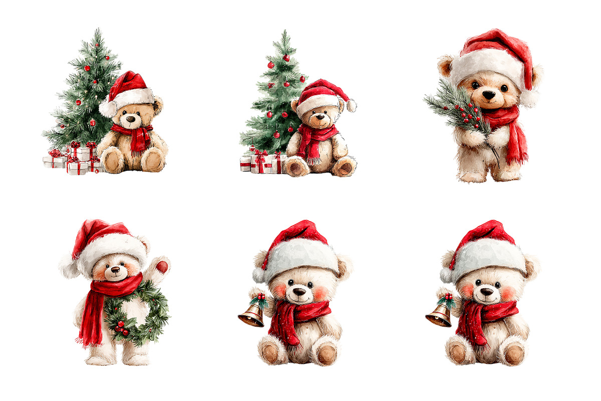 Teddy Bear Christmas Clipart, a Transportation Illustration by SinaCreation (Photo 2 of 7)