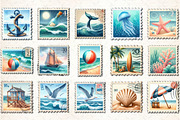 Summer Coastal Postage Stamp Clipart, an Illustration by Rose Art (Thumbnail 2 of 4)