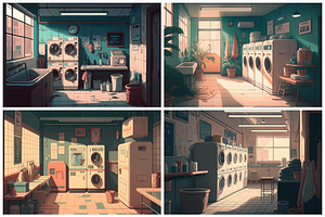 24 Lofi Laundry Mat Backgrounds 6K