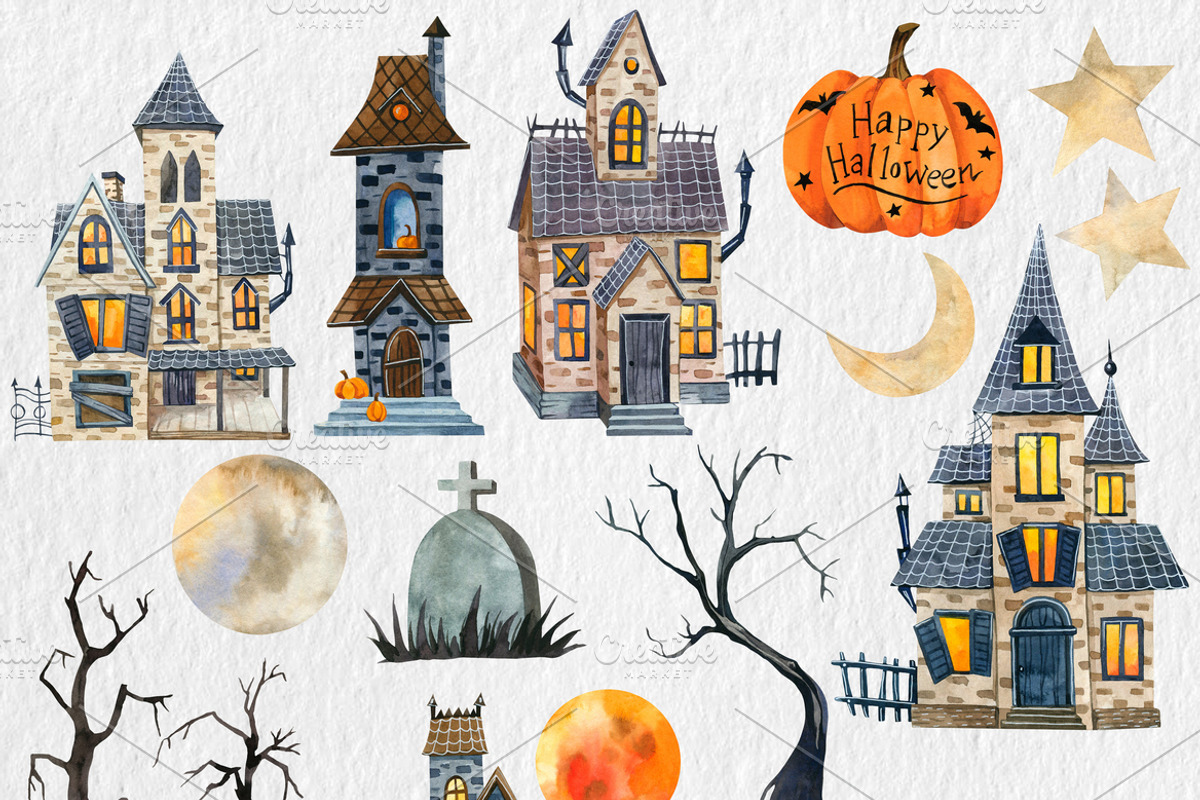 Watercolor Halloween House, PNG, a Decorative Illustration by PatternPalette (Photo 2 of 3)