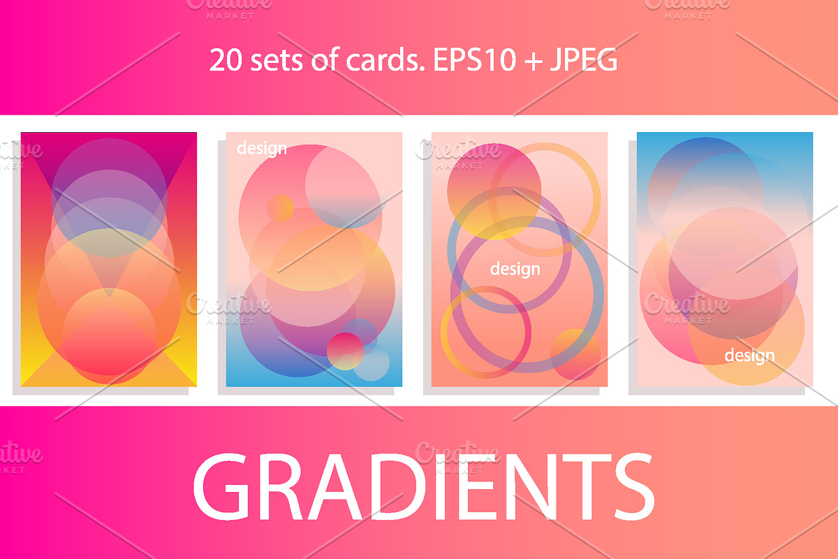 Gradients. 20 Sets of Colorful Cards, a Card Template by Svetlana Kononova