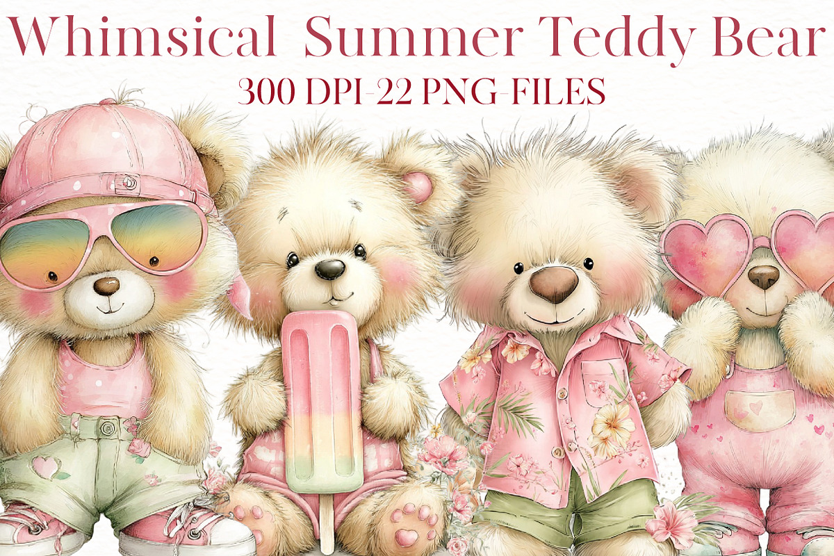 Whimsical Summer Teddy bear clipart, an Illustration by Designworld (Photo 1 of 8)