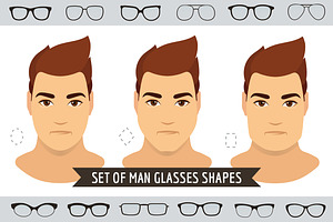Man glasses shapes-9 face types-set