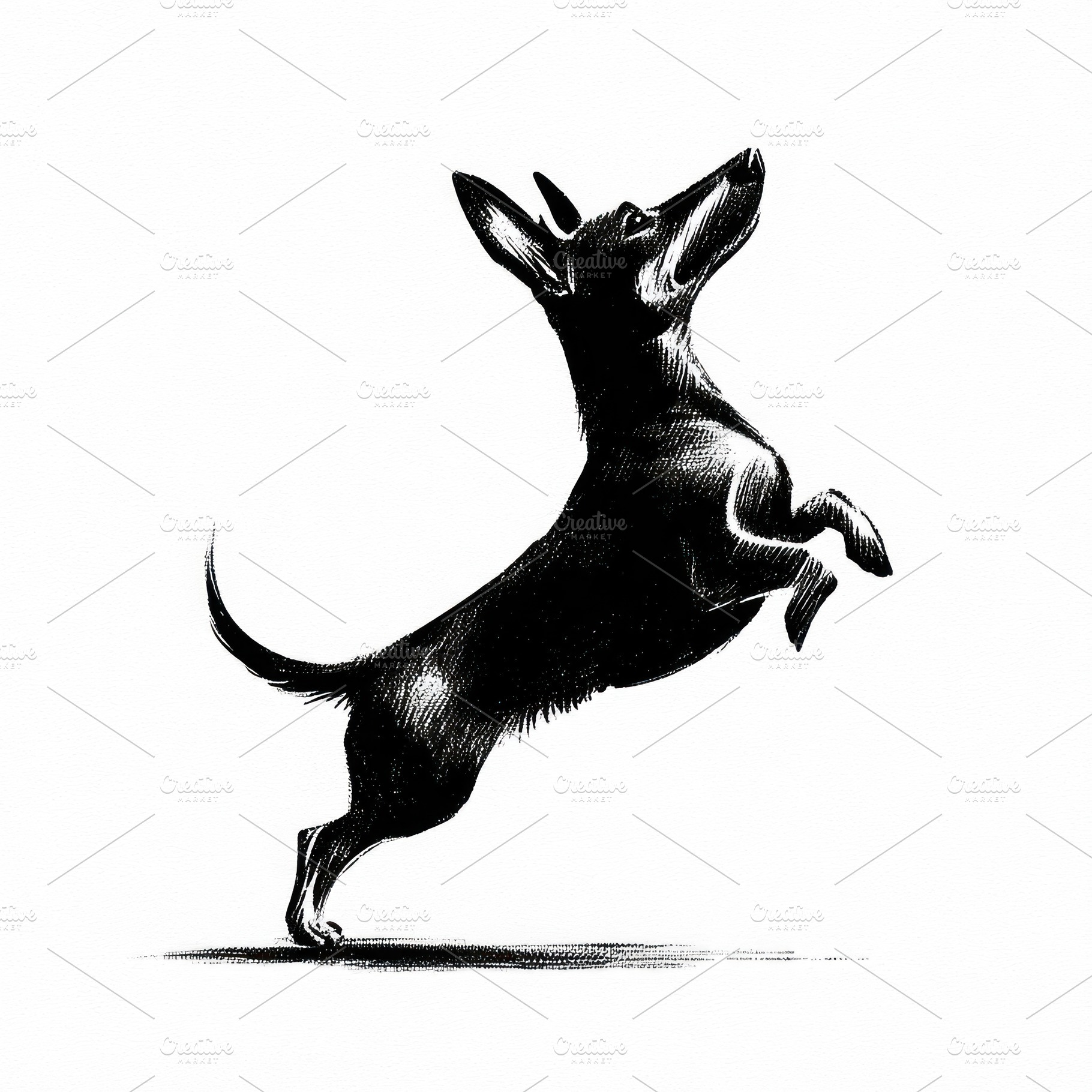 Joyful dachshund jumping mid-air illustrated in black ink sketch, an Animal Photo by José Manuel Gelpi