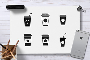 Plastic Cup Icon Set, Simple Style