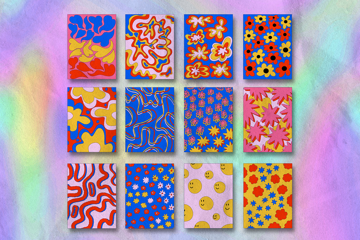 Retro hippie posters.70s patterns, an Illustration by okchizh (Photo 2 of 5)