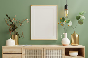 Mock up poster frame on cabinet