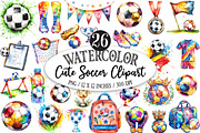 Watercolor Soccer Clipart, a Seasonal Illustration by Designking (Thumbnail 1 of 5)
